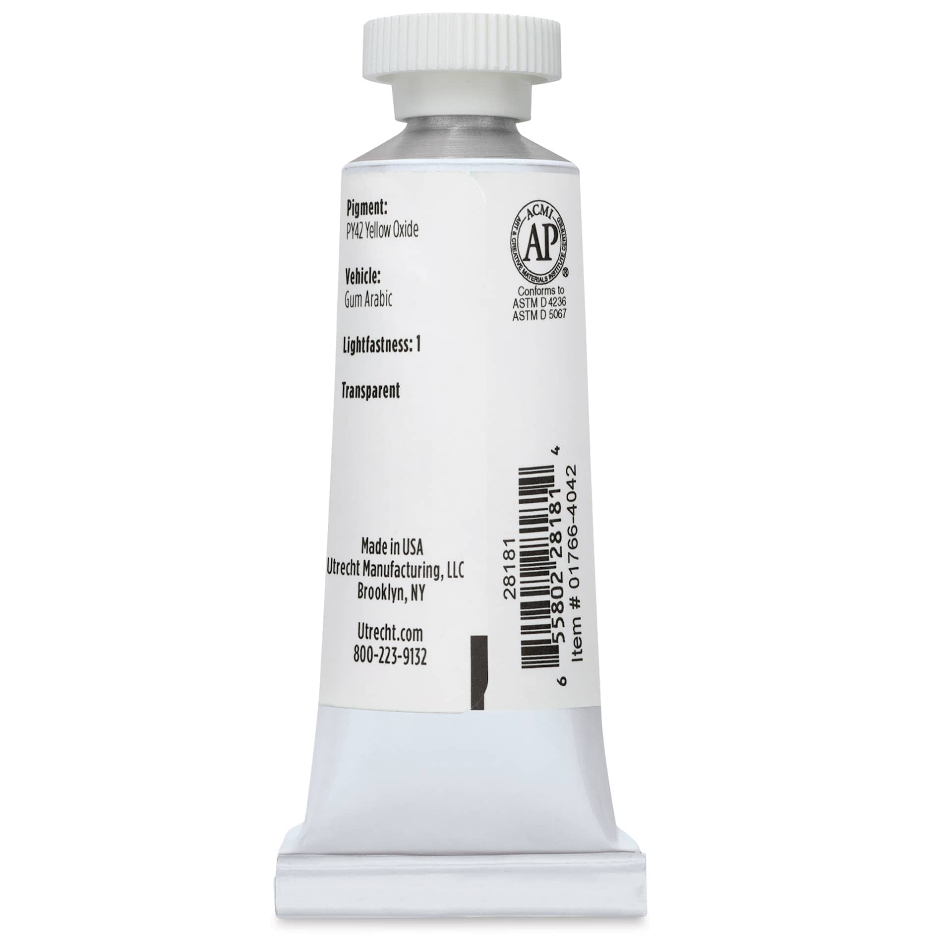 Utrecht Artists' Watercolor Paint - Yellow Ochre, 14 ml, Tube (Back)