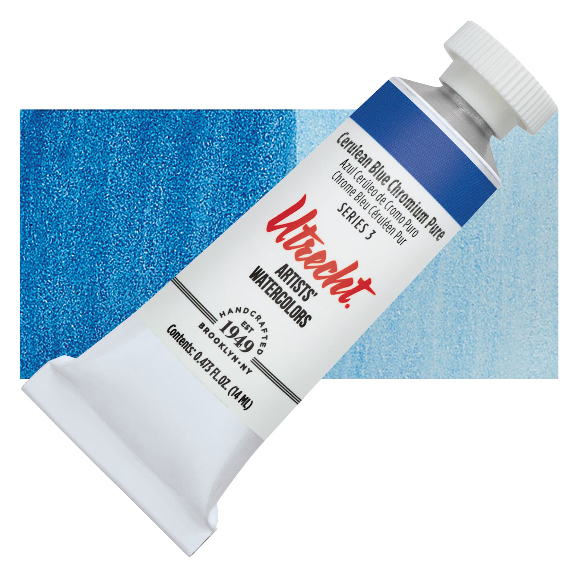 Utrecht Artists' Watercolor Paint - Cerulean Blue Chromium, 14 ml tube and swatch