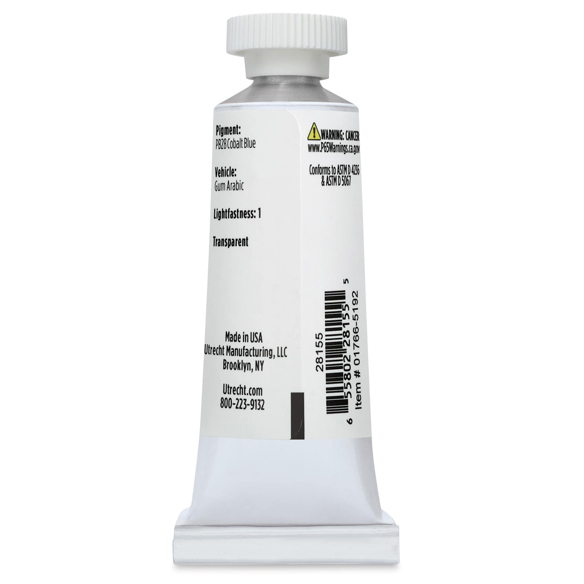 Utrecht Artists' Watercolor Paint - Cobalt Blue, 14 ml, Tube (Back)