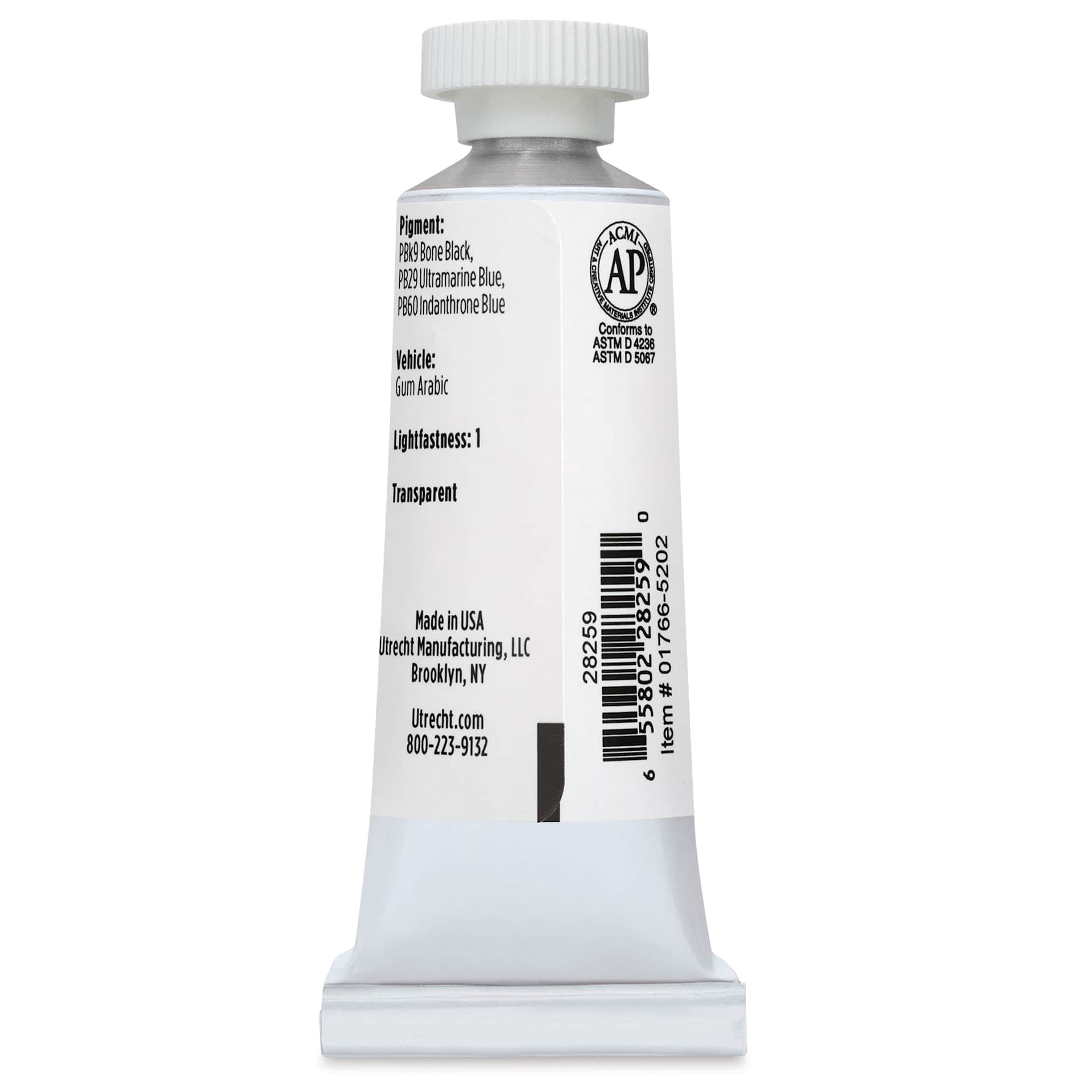Utrecht Artists' Watercolor Paint - Indigo Blue, 14 ml, Tube (Back)