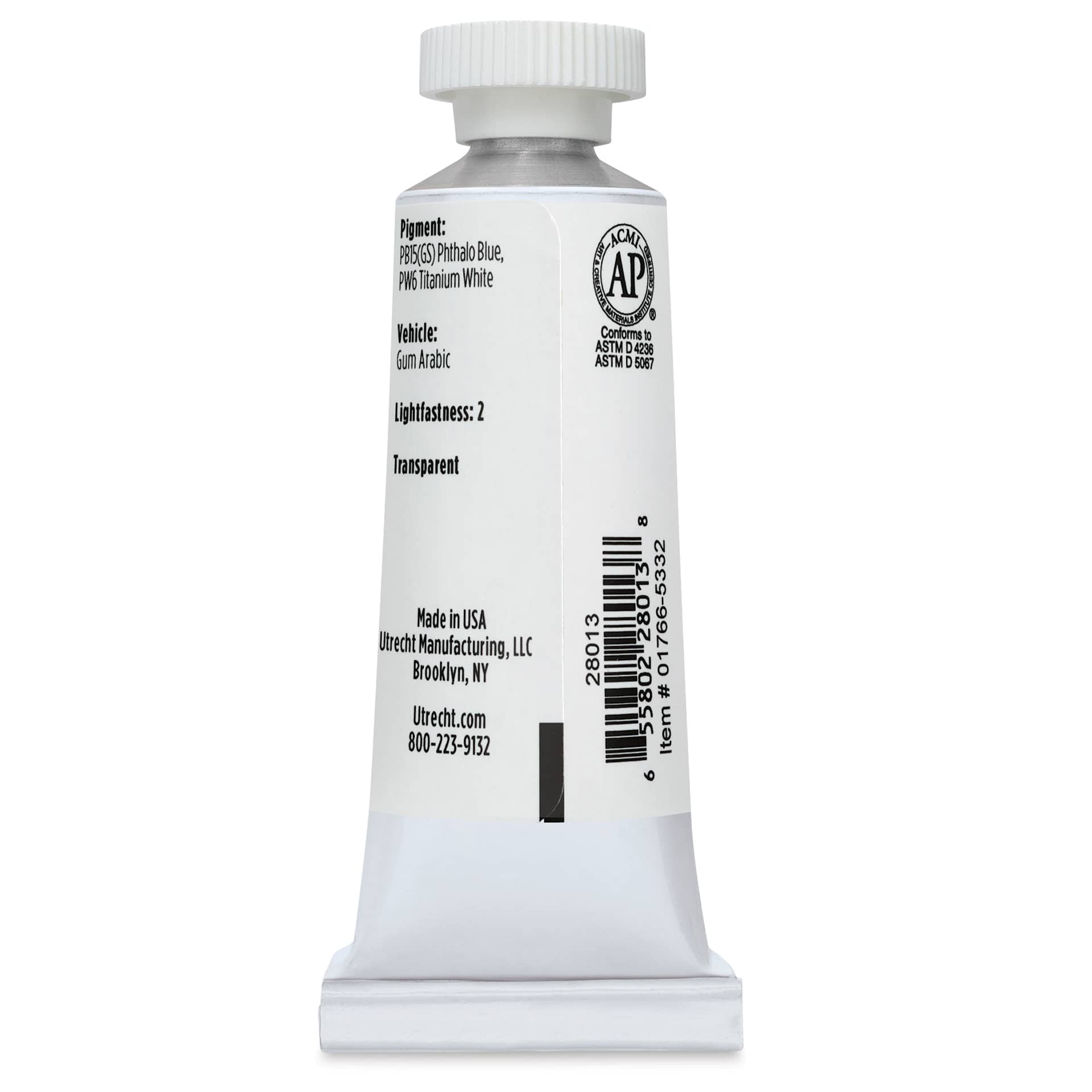 Utrecht Artists' Watercolor Paint - Manganese Blue Hue, 14 ml, Tube (Back)