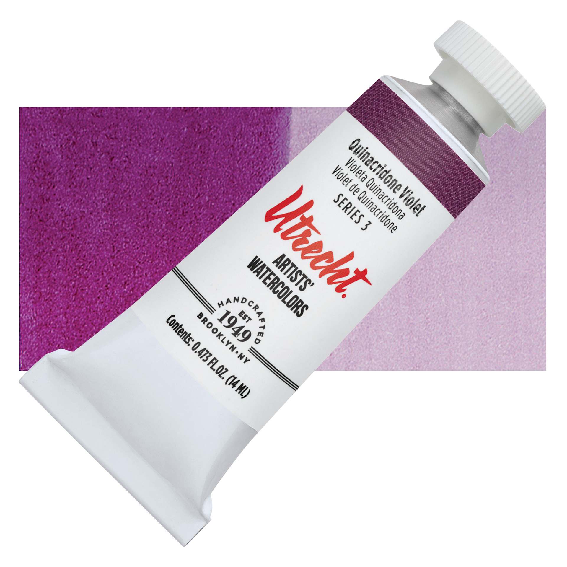 Utrecht Artists' Watercolor Paint - Quinacridone Violet, 14 ml tube and swatch