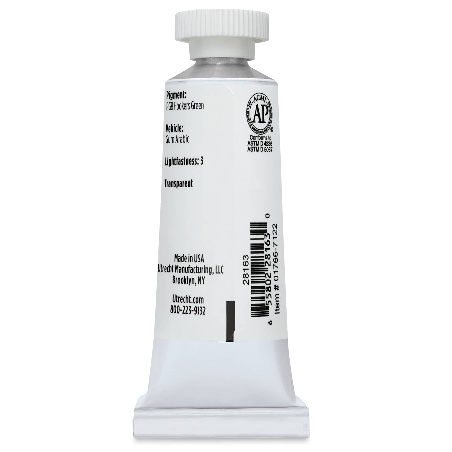 Utrecht Artists' Watercolor Paint - Hookers Green, 14 ml, Tube (Back)