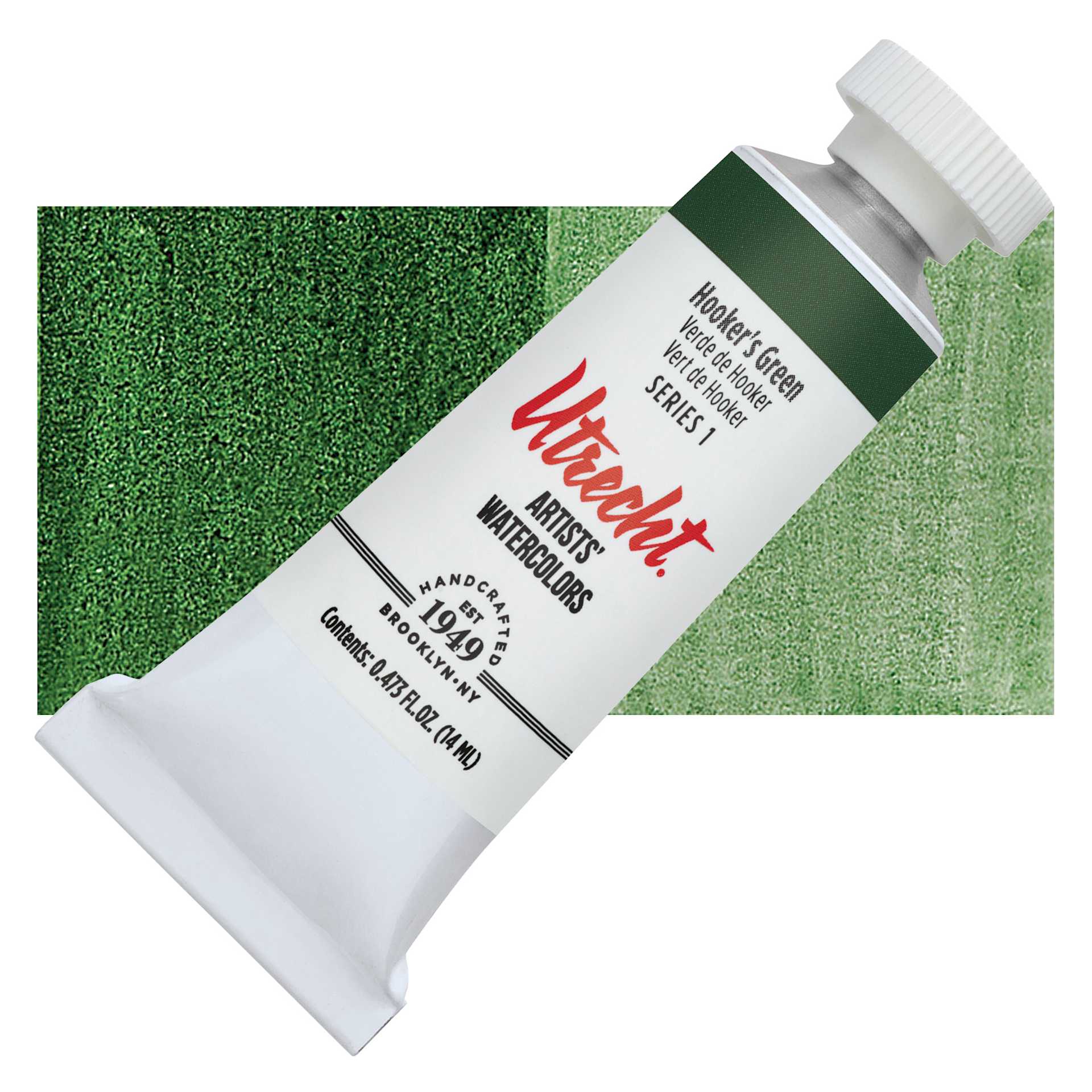Utrecht Artists' Watercolor Paint - Hookers Green, 14 ml tube and swatch