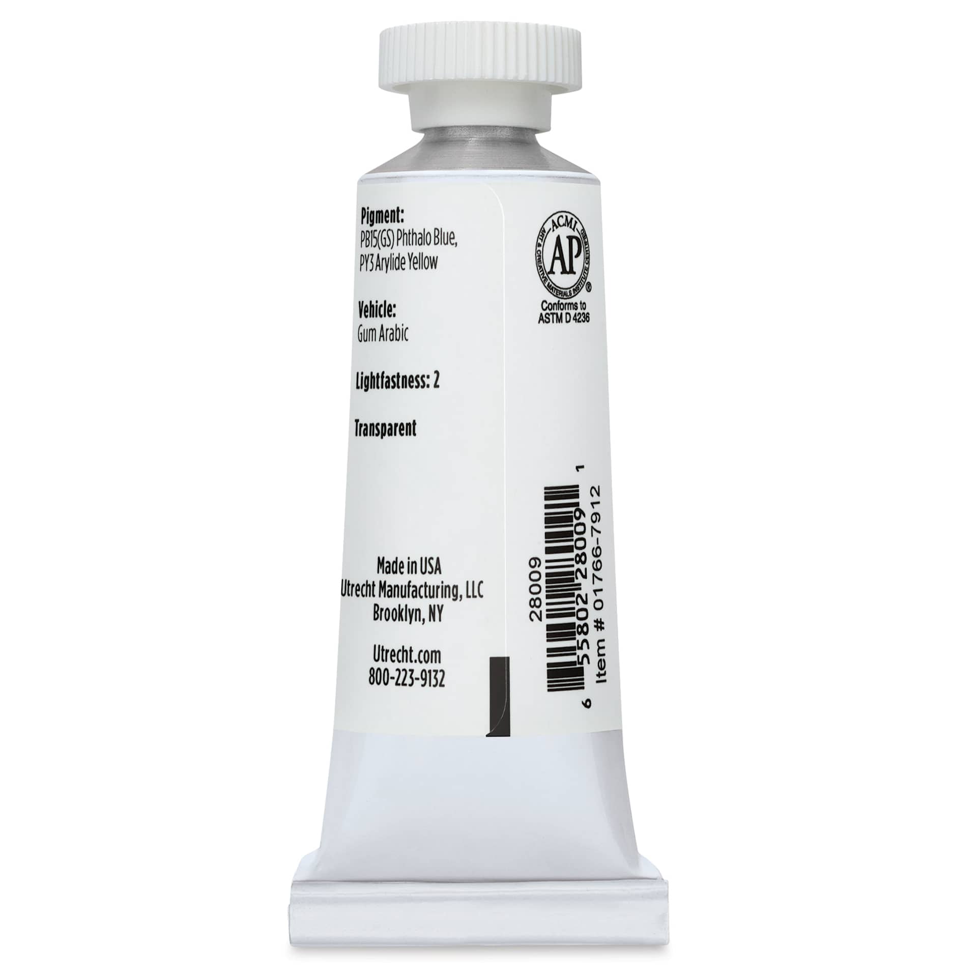 Utrecht Artists' Watercolor Paint - Turquoise Green, 14 ml, Tube (Back)