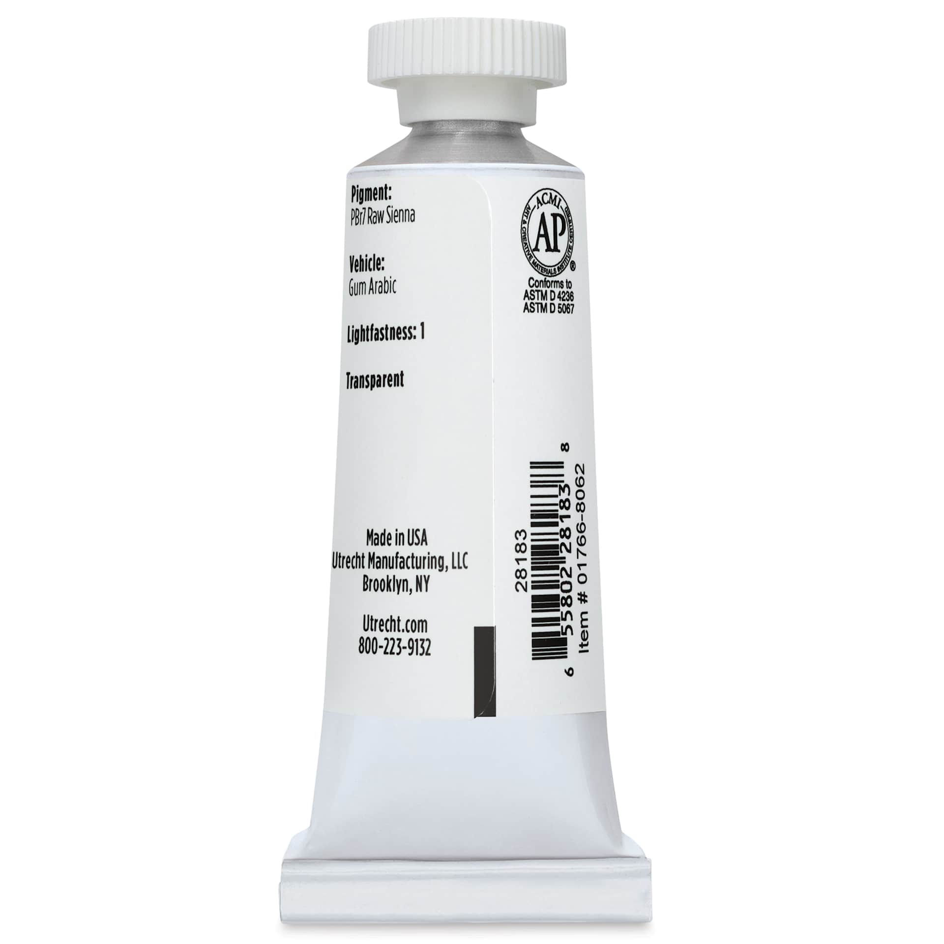Utrecht Artists' Watercolor Paint - Raw Sienna, 14 ml, Tube (Back)