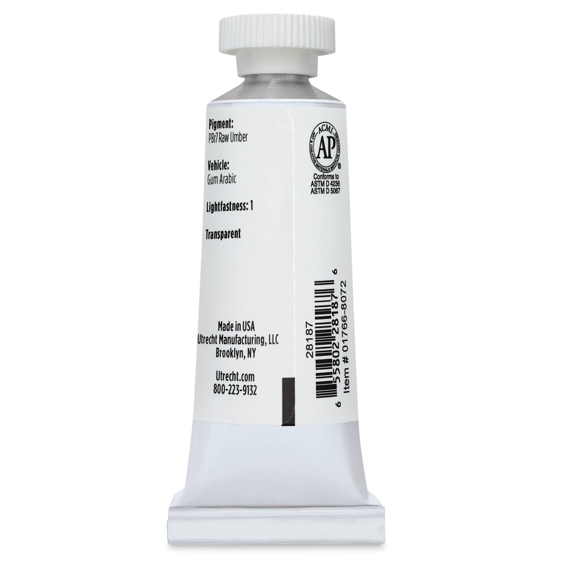 Utrecht Artists' Watercolor Paint - Raw Umber, 14 ml, Tube (Back)