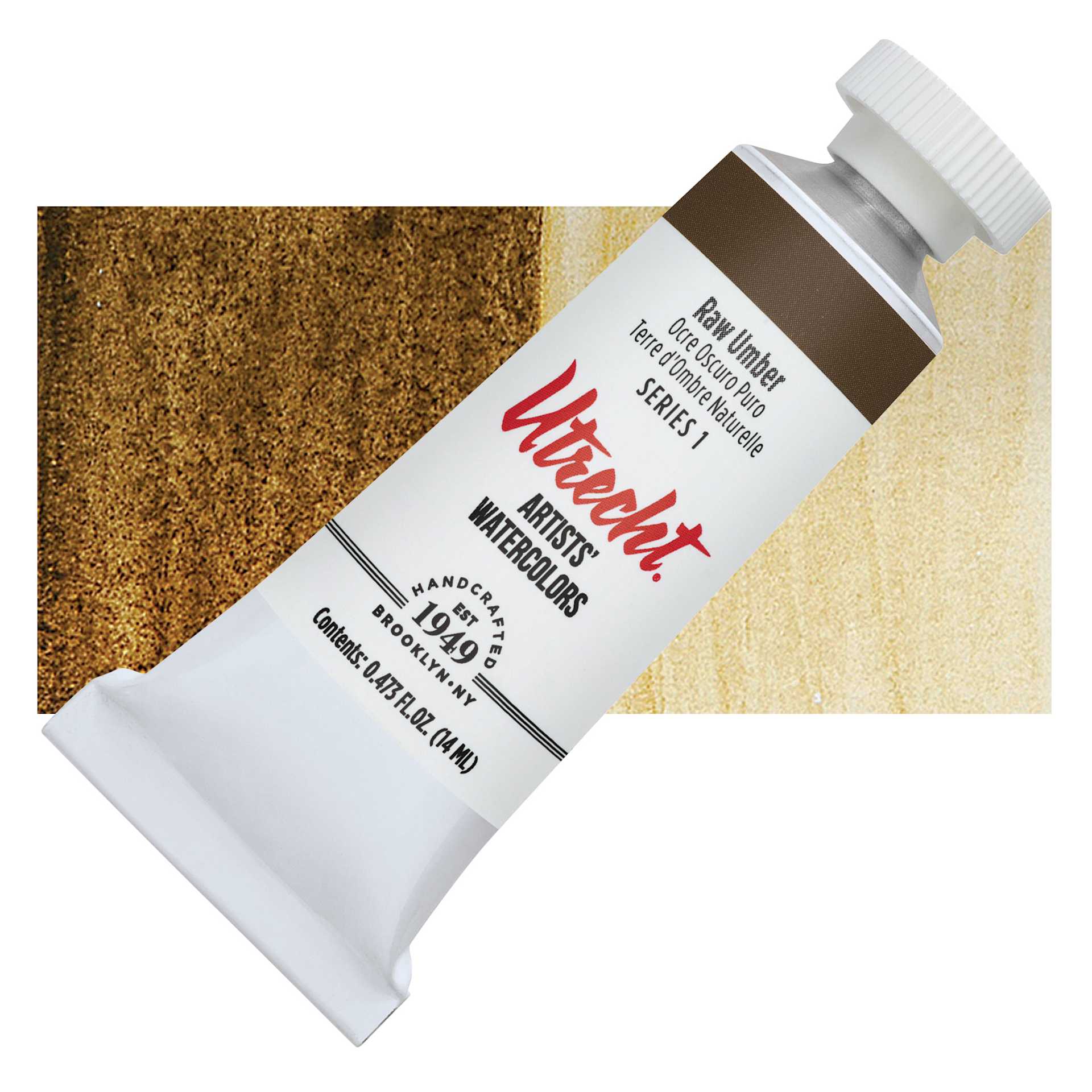 Utrecht Artists' Watercolor Paint - Raw Umber, 14 ml tube and swatch