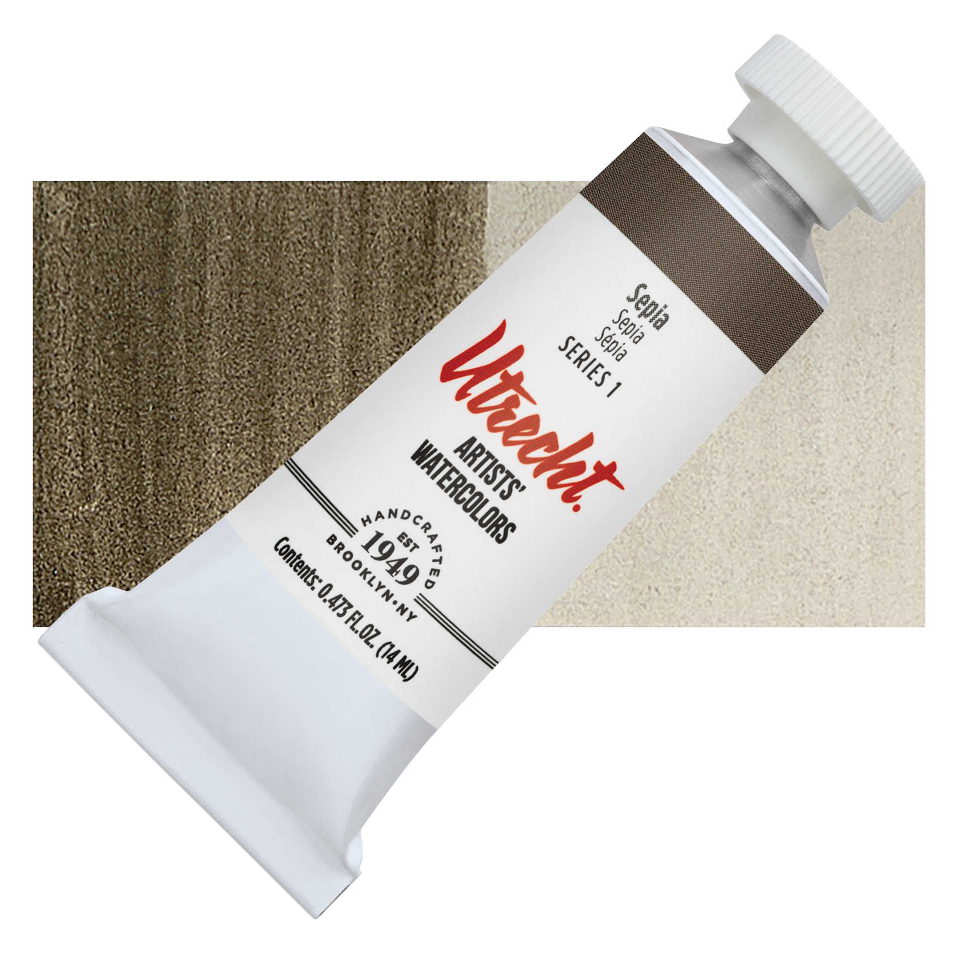 Utrecht Artists' Watercolor Paint - Sepia, 14 ml tube and swatch