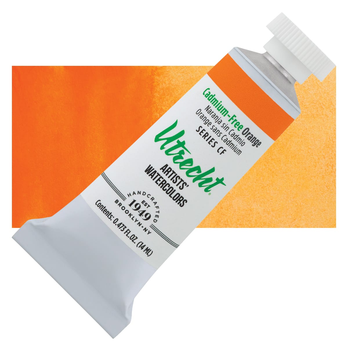 Utrecht Artists' Watercolor Paint - Cadmium-Free Orange, 14 ml Tube and swatch