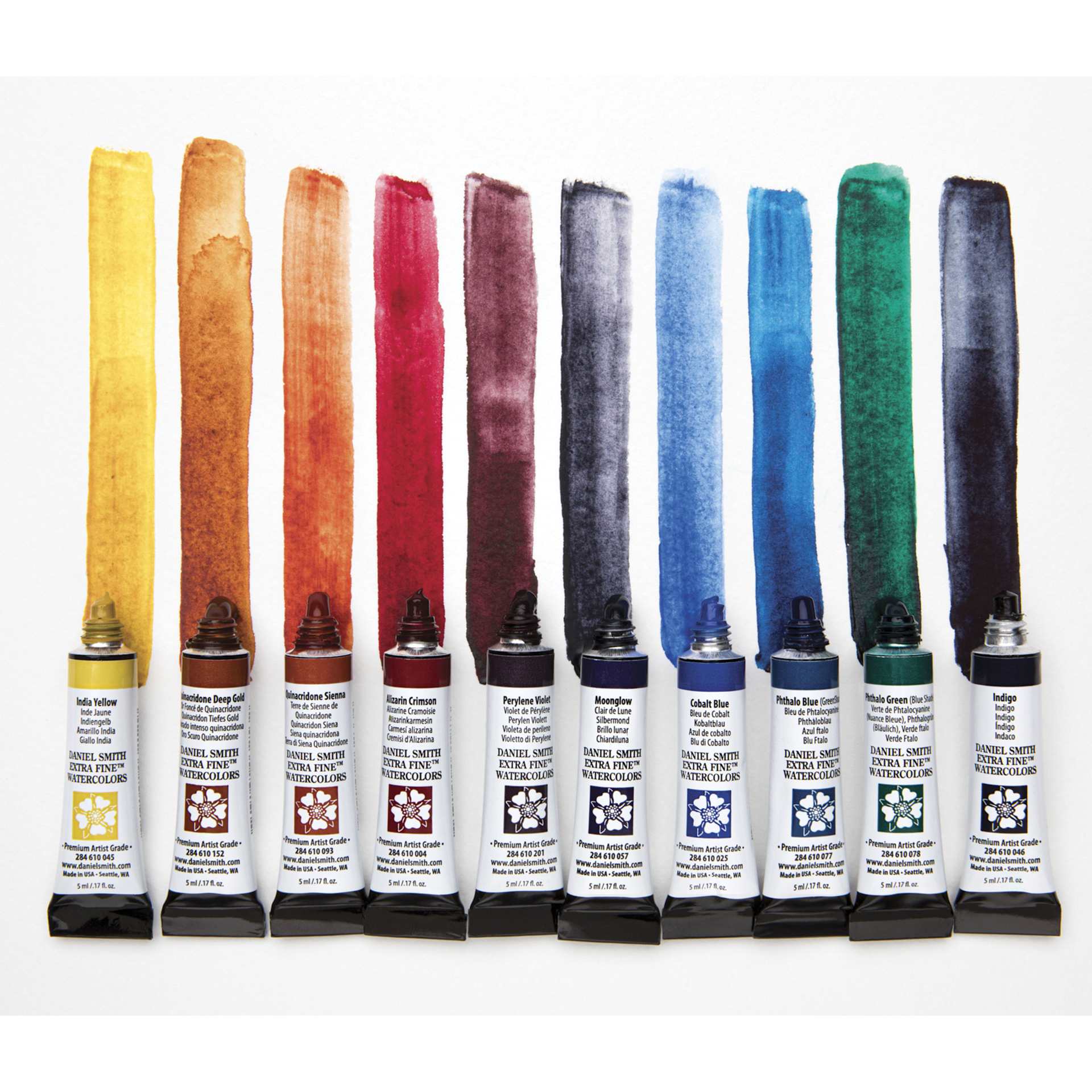 Daniel Smith Extra Fine Watercolor - Set of 10, Michael Solovyev Master Artist, 5 ml Tubes, tubes with swatches