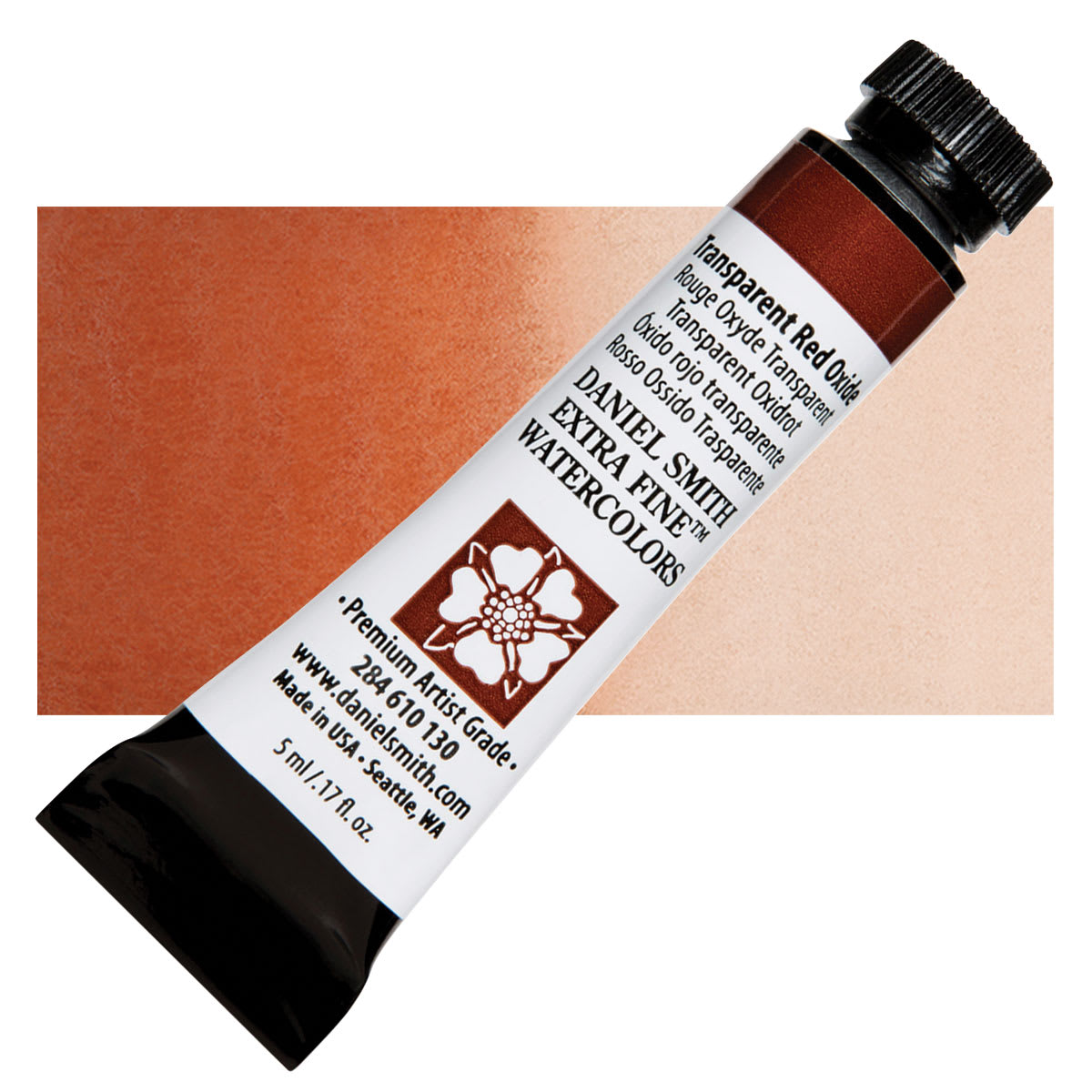 Daniel Smith Extra Fine Watercolor - Transparent Red Oxide, 5 ml, Tube and swatch