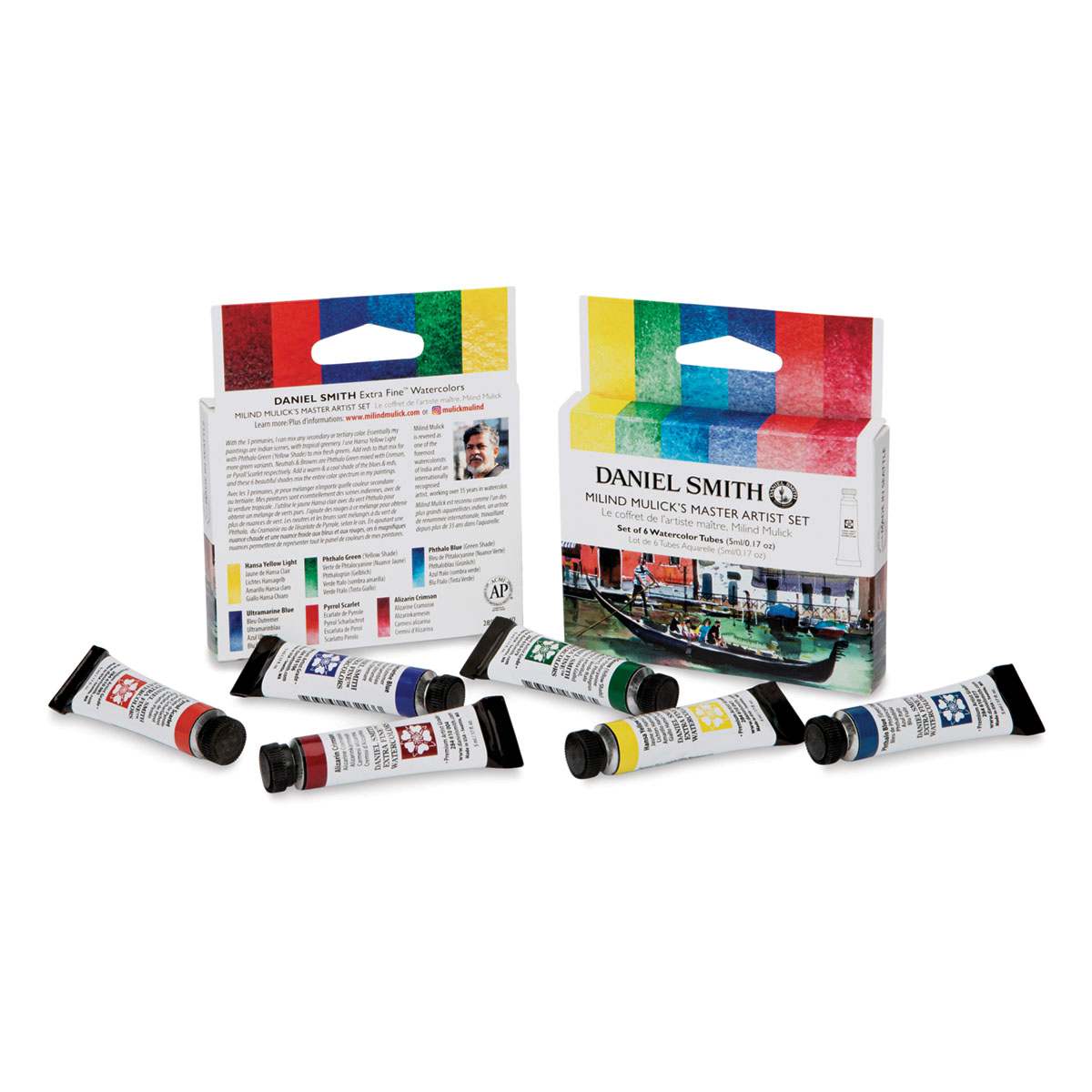 Daniel Smith Extra Fine Watercolor - Milind Mulick Master Artist, Set of 6, 5 ml Tubes (Tubes with front and back of packaging)