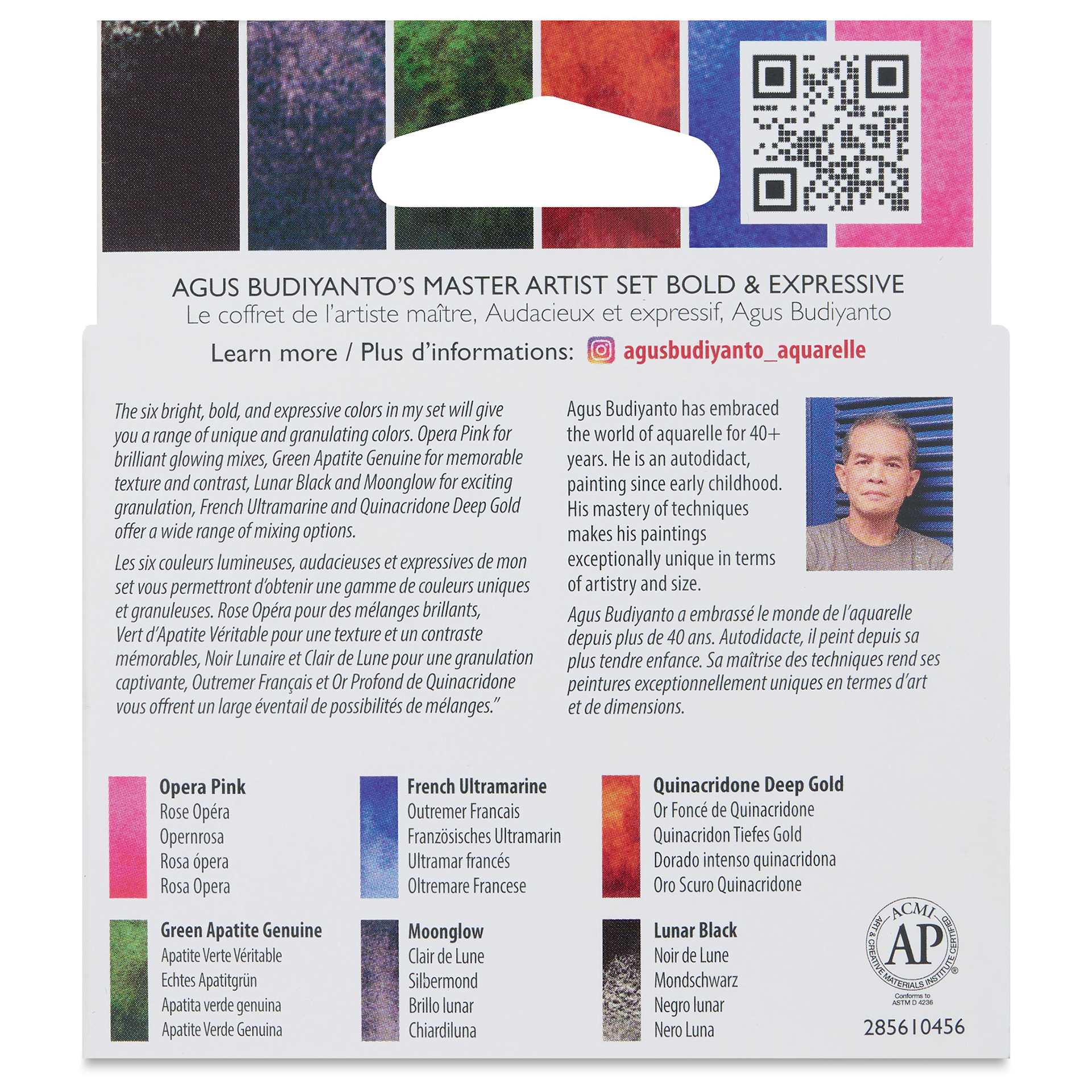 Daniel Smith Extra Fine Watercolor - Agus Budiyanto Master Artist Bold and Expressive, Set of 6, 5 ml Tubes back of package