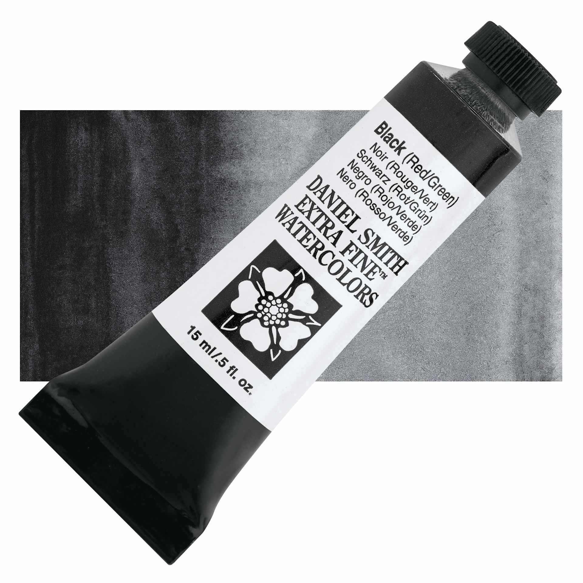 Daniel Smith Extra Fine Watercolor - Black (Red/Green), 15 ml Tube and swatch