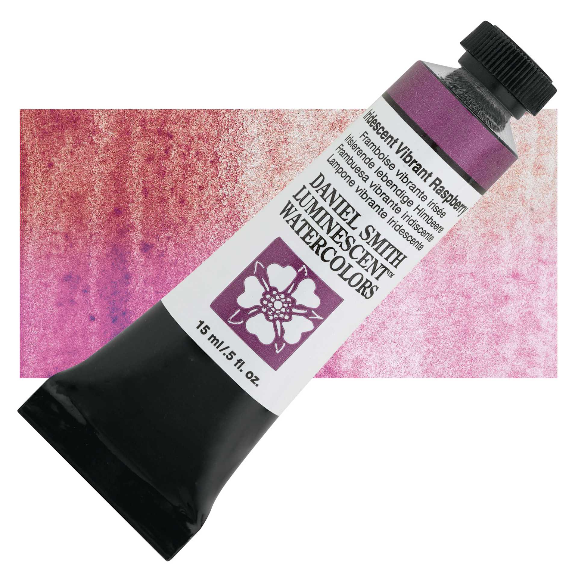 Daniel Smith Extra Fine Watercolor - Iridescent Vibrant Raspberry, 15 ml Tube and swatch