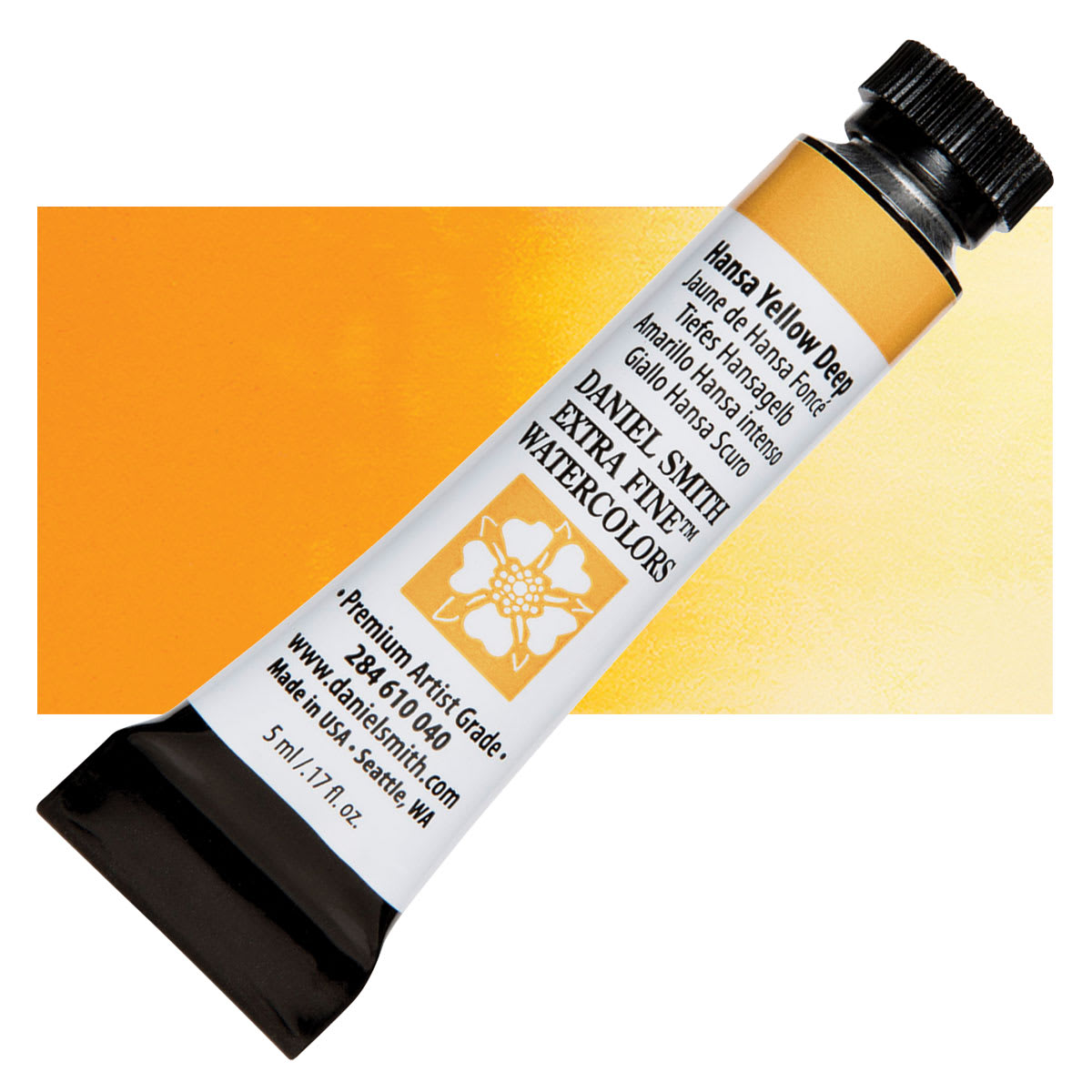 Daniel Smith Extra Fine Watercolor - Hansa Yellow Deep, 5 ml, Tube and swatch