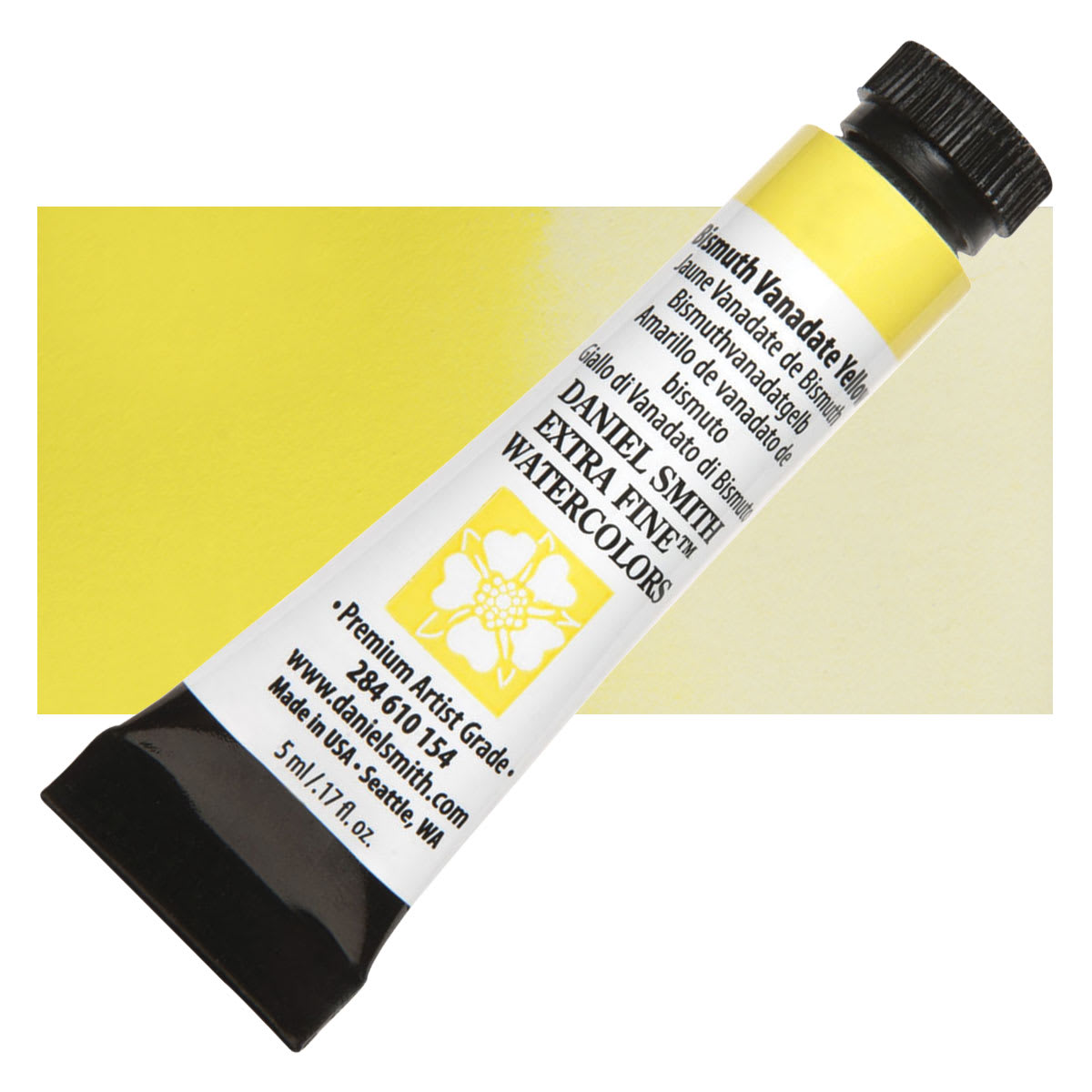 Daniel Smith Extra Fine Watercolor - Bismuth Vandate Yellow, 5 ml Tube and swatch