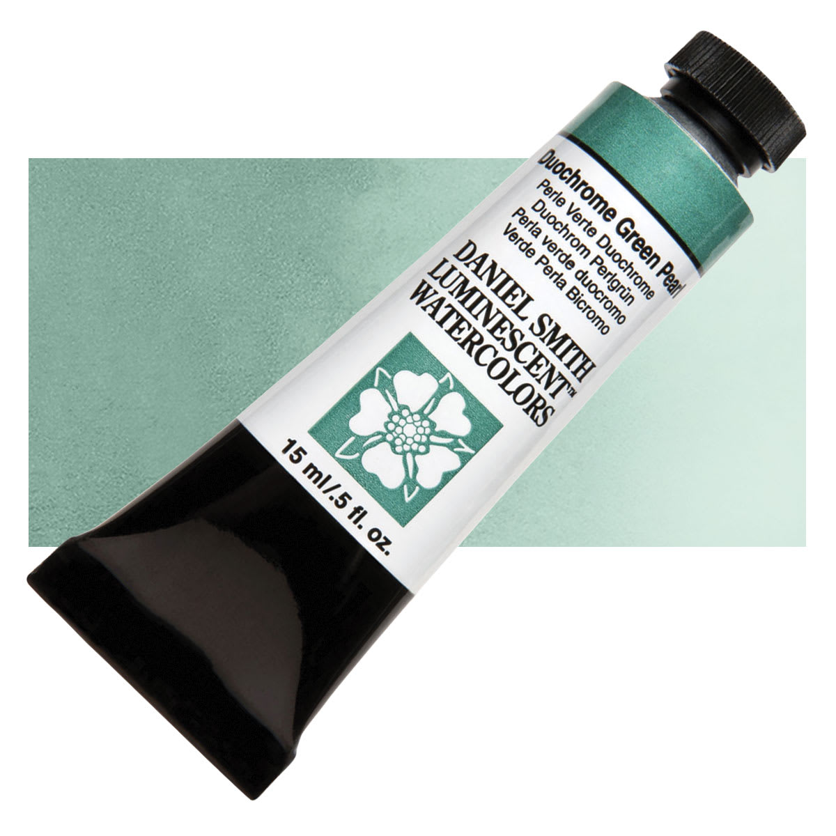 Daniel Smith Luminescent Watercolor - Duochrome Green Pearl, 15 ml, Tube and swatch