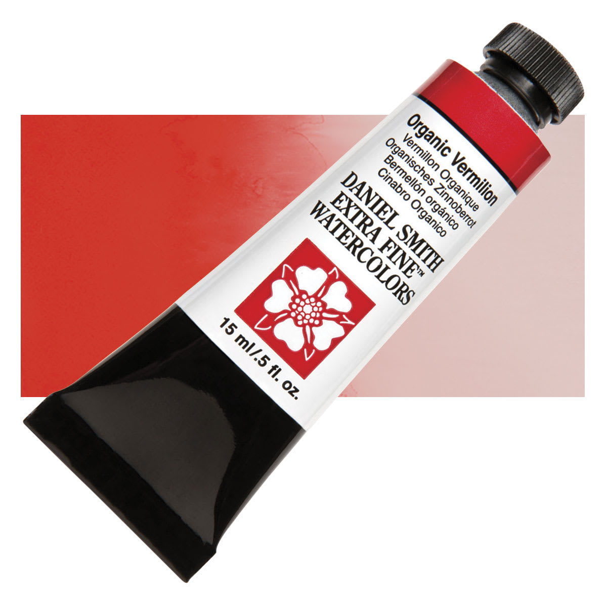 Daniel Smith Extra Fine Watercolor - Organic Vermilion, 15 ml Tube and swatch