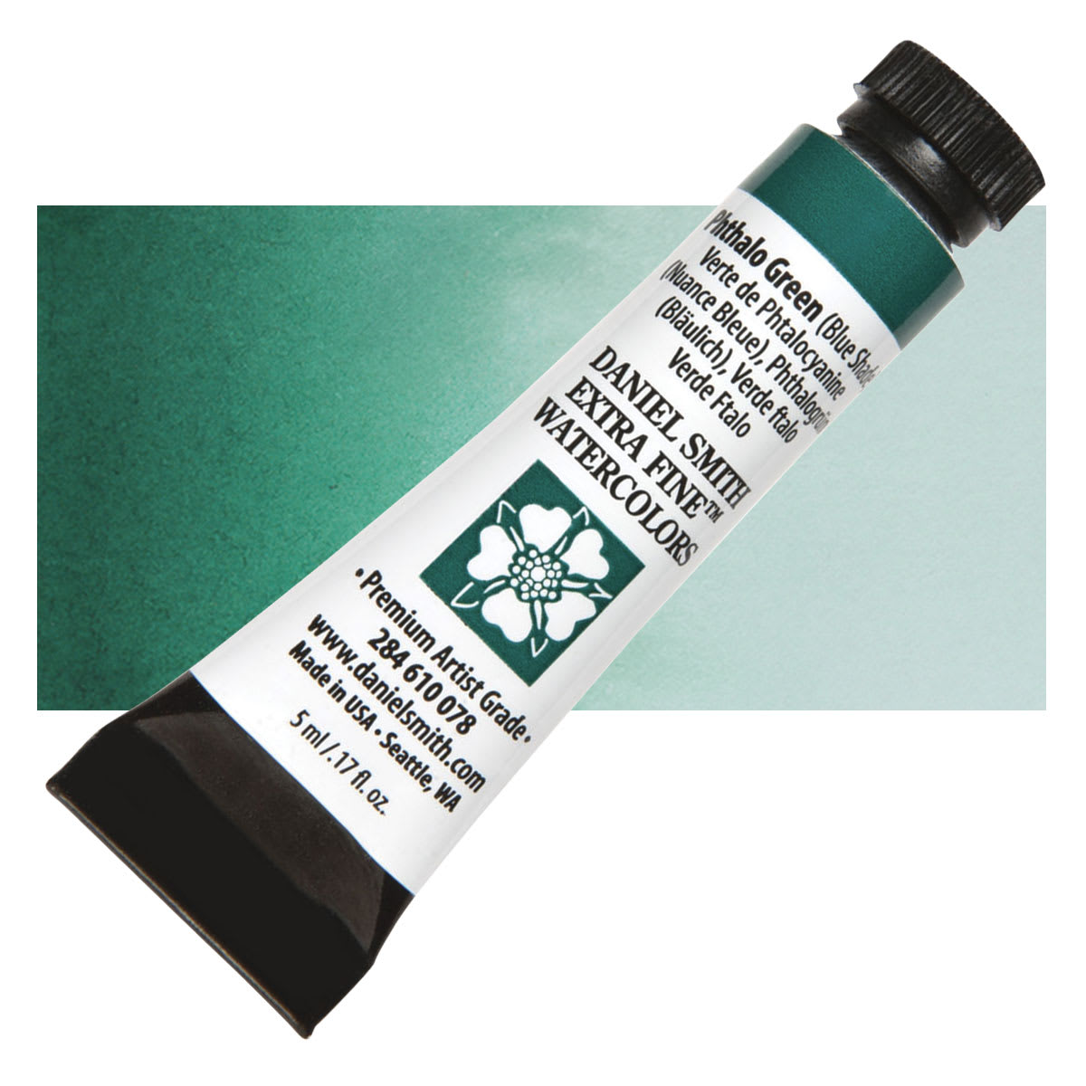 Daniel Smith Extra Fine Watercolor - Phthalo Green Blue Shade, 5 ml Tube and swatch