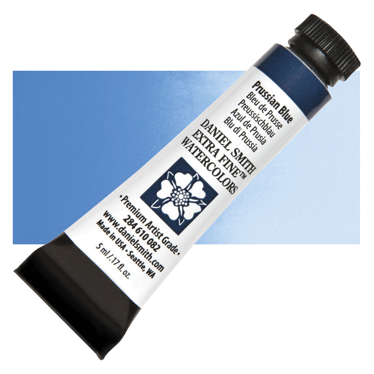 Daniel Smith Extra Fine Watercolor - Prussian Blue, 5 ml Tube and swatch