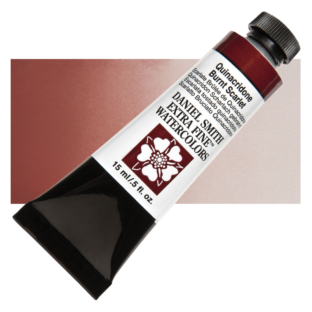 Daniel Smith Extra Fine Watercolor - Quinacridone Burnt Scarlet, 15 ml Tube and swatch