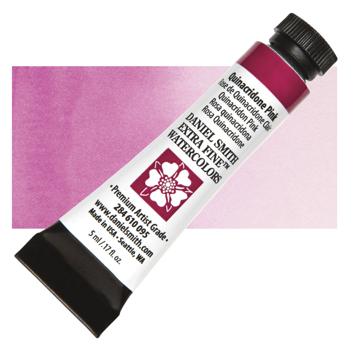 Daniel Smith Extra Fine Watercolor - Quinacridone Pink, 5 ml Tube and swatch