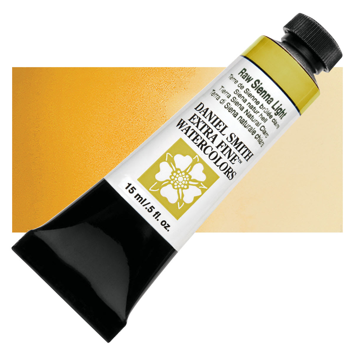 Daniel Smith Extra Fine Watercolor - Raw Sienna Light, 15 ml tube and swatch
