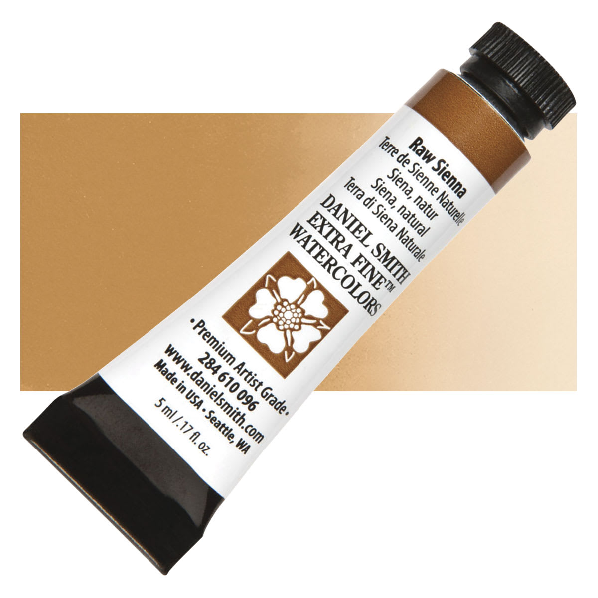 Daniel Smith Extra Fine Watercolor - Raw Sienna, 5 ml Tube and swatch