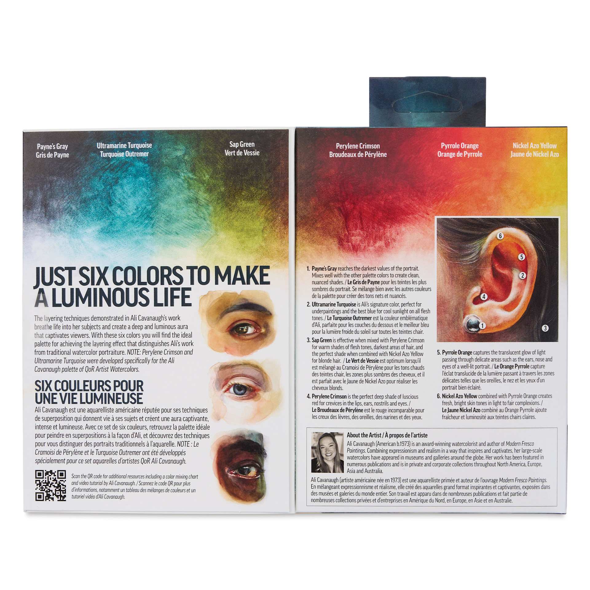 QoR Watercolor Set - Ali Cavanaugh Portrait Colors, Set of 6 inside packaging