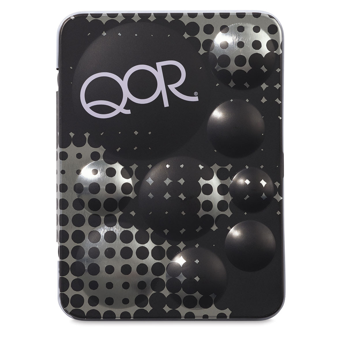 QoR Modern Watercolors - Half Pan Set of 12. Front of closed tin.