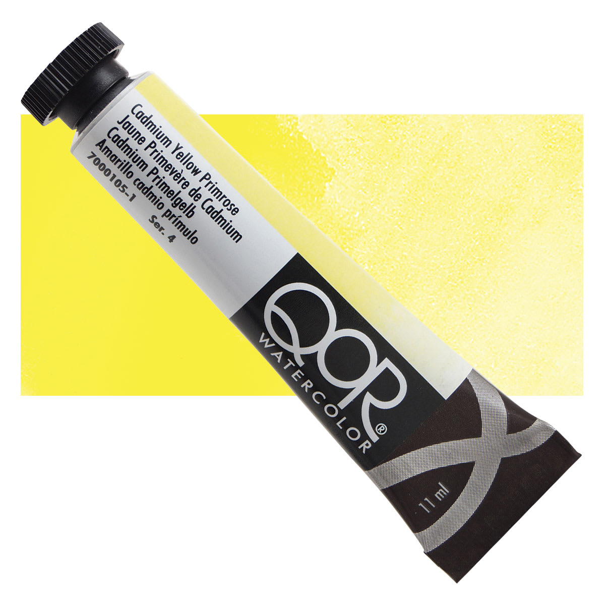 QoR Modern Watercolor - Cadmium Yellow Primrose, 11 ml tube and swatch