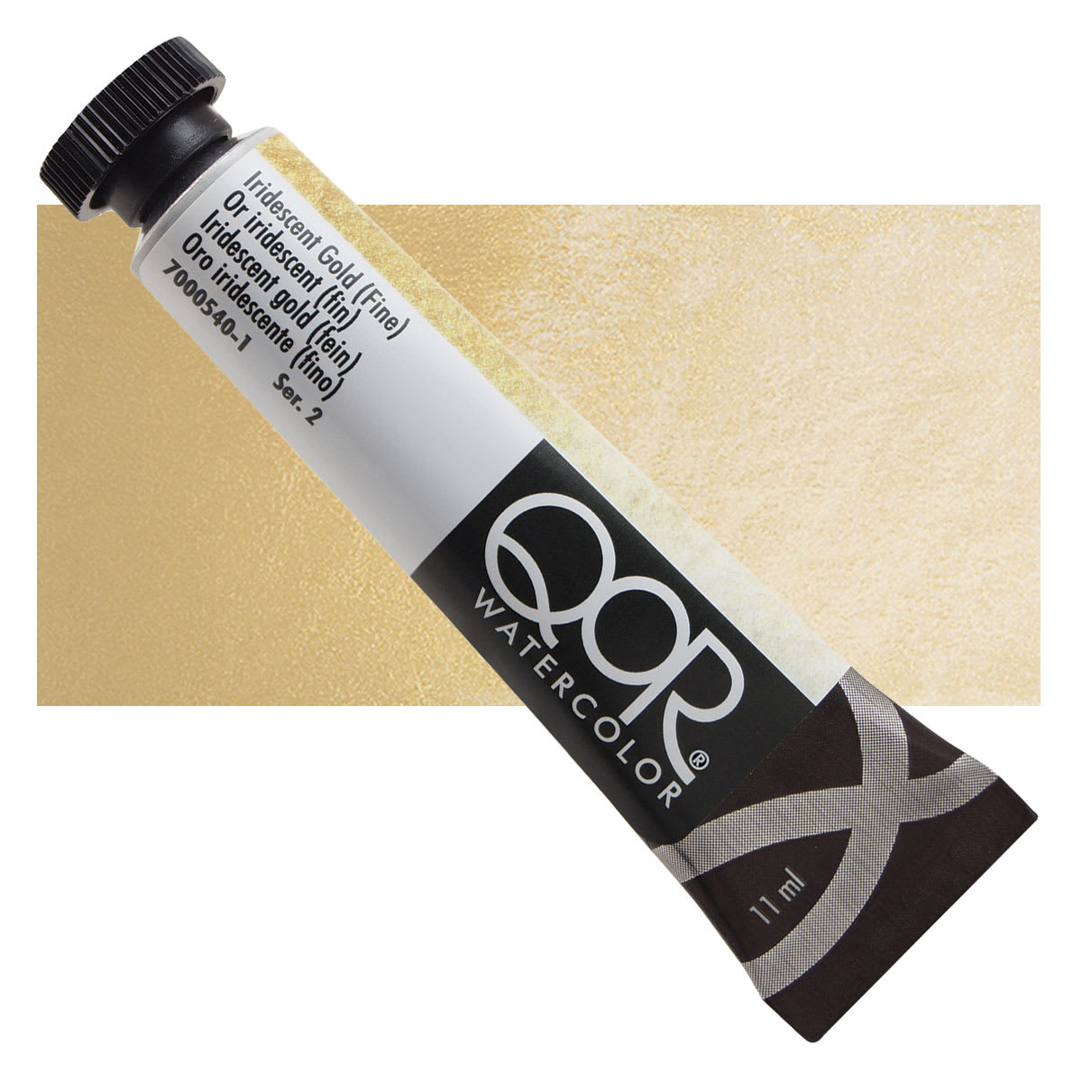 QoR Modern Watercolor - Iridescent Gold (Fine), 11 ml tube and swatch