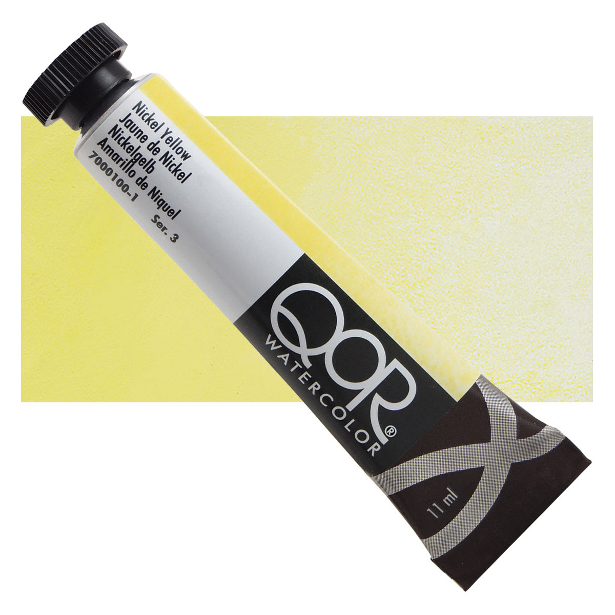 QoR Modern Watercolor - Nickel Yellow, 11 ml tube and swatch