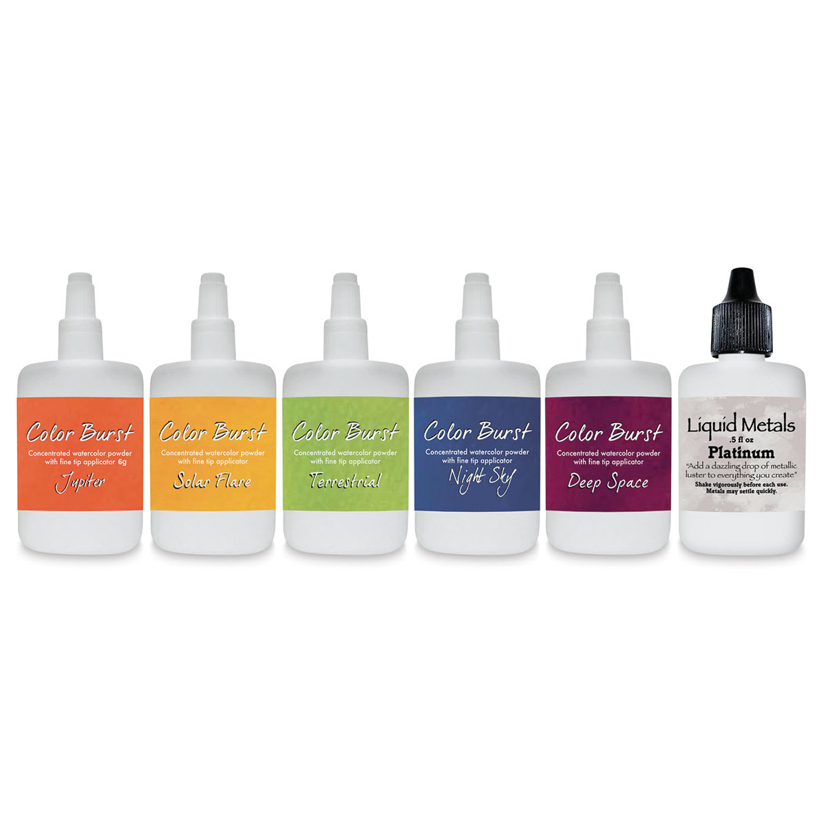 Color Burst Watercolor Powders - Set of 6 Galaxy Powder Bottles in row