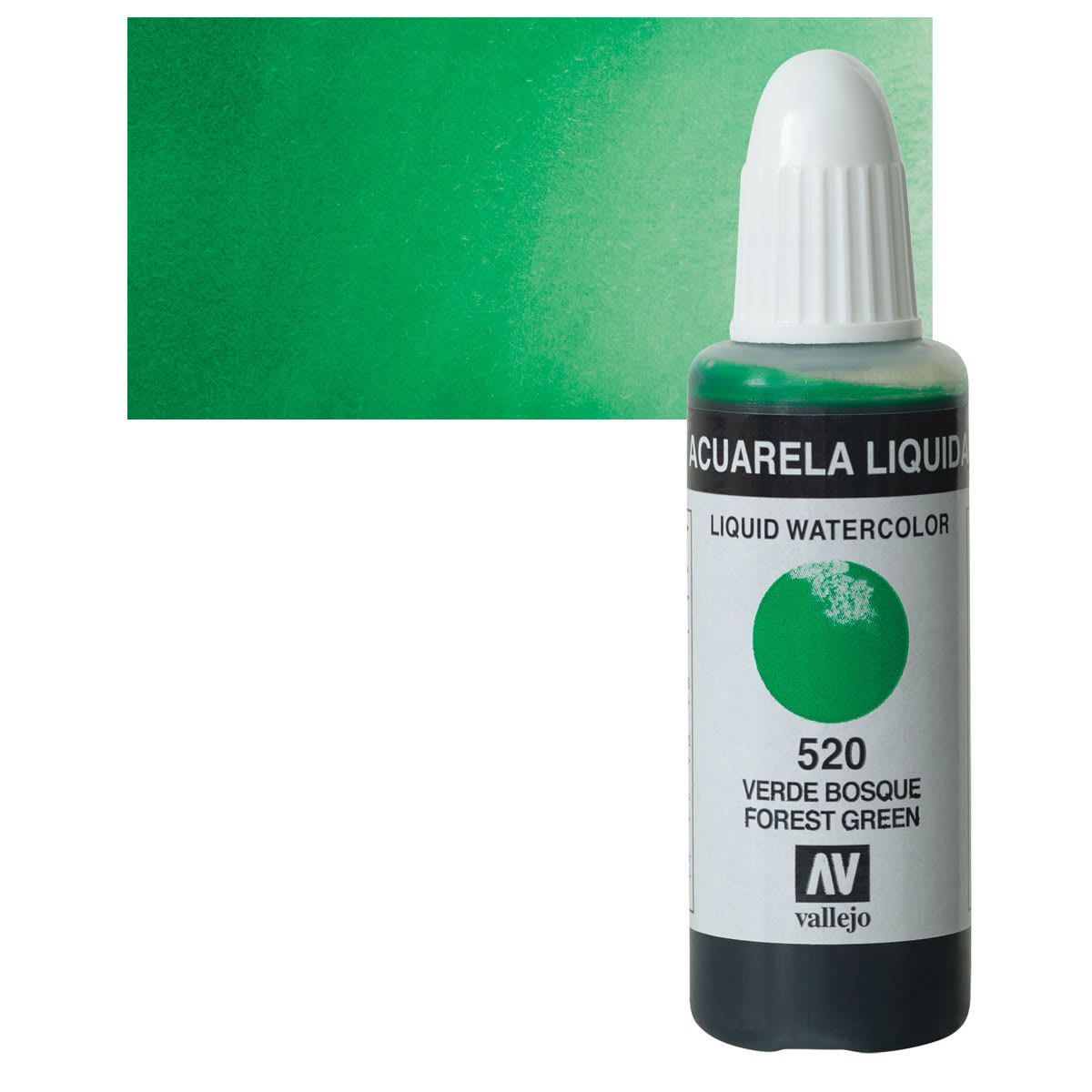 Vallejo Liquid Watercolor - Forest Green, 32 ml and swatch