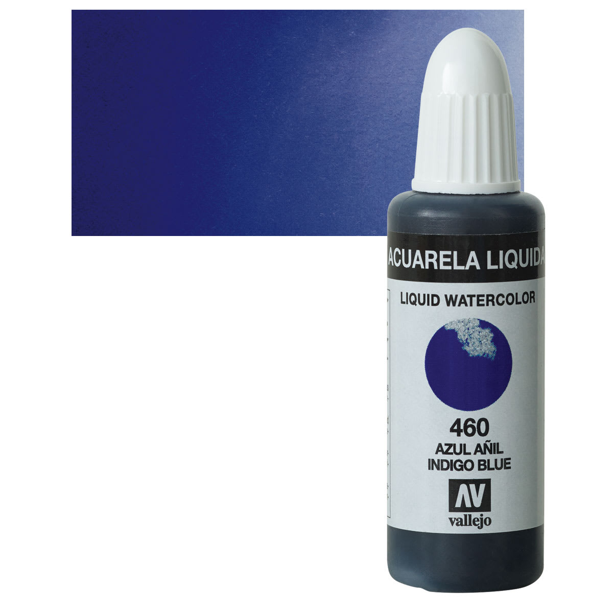Vallejo Liquid Watercolor - Indigo Blue, 32 ml and swatch