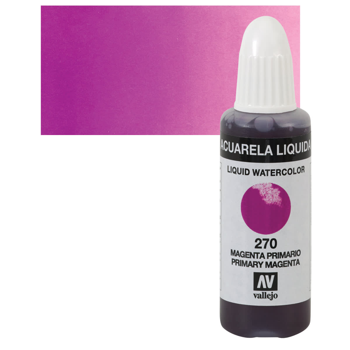 Vallejo Liquid Watercolor - Primary Magenta, 32 ml and swatch