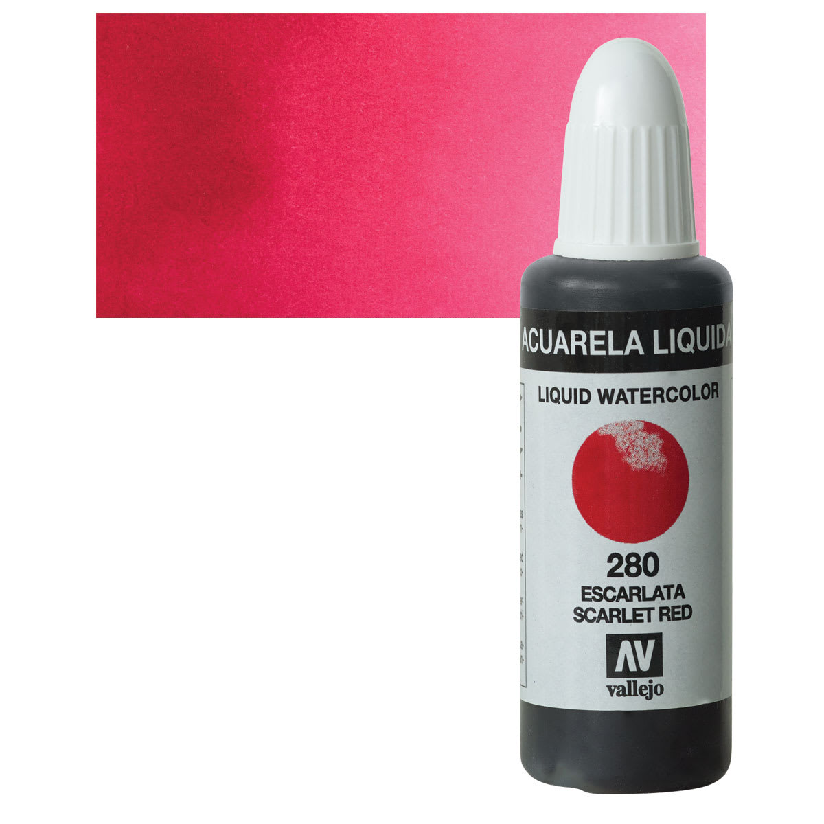 Vallejo Liquid Watercolor - Scarlet Red, 32 ml and swatch
