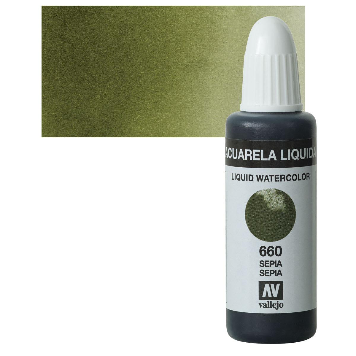 Vallejo Liquid Watercolor - Sepia, 32 ml and swatch
