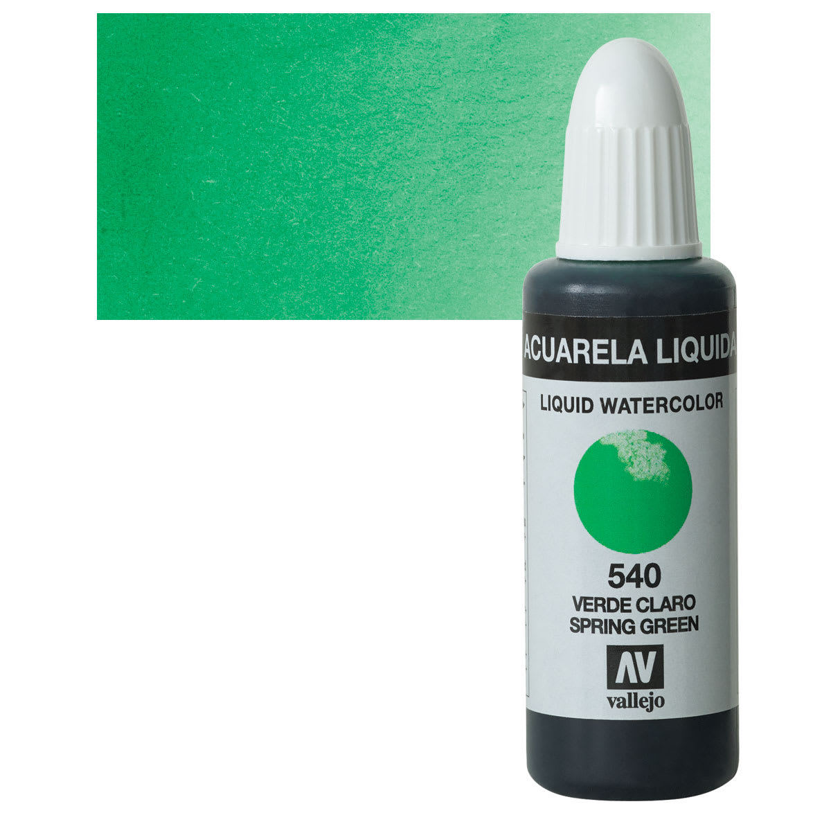Vallejo Liquid Watercolor - Spring Green, 32 ml and swatch