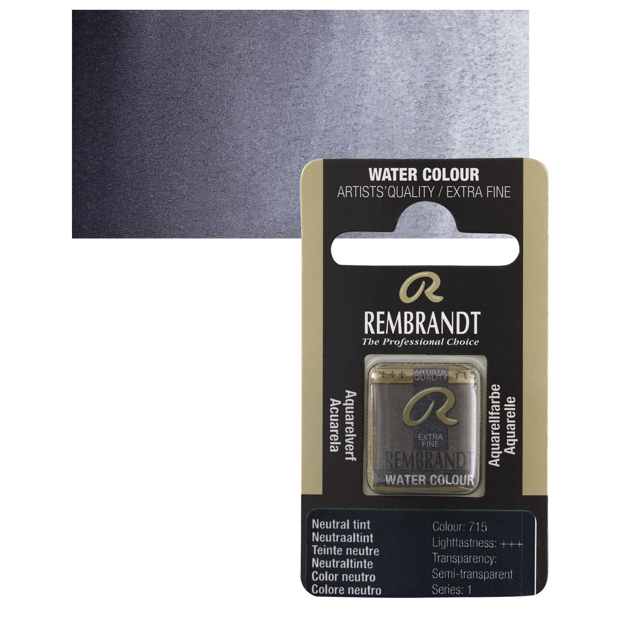 Rembrandt Watercolor Half Pan - Neutral Tint pan and swatch