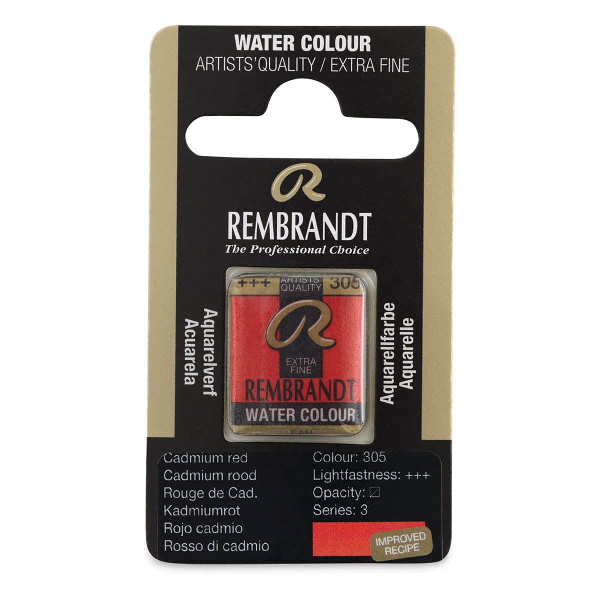 Rembrandt Watercolor Half Pan - Front of package of Single Half Pan in Cadmium Red Rembrandt Watercolor Half Pan - Front of package of Single Half Pan in Cadmium Red