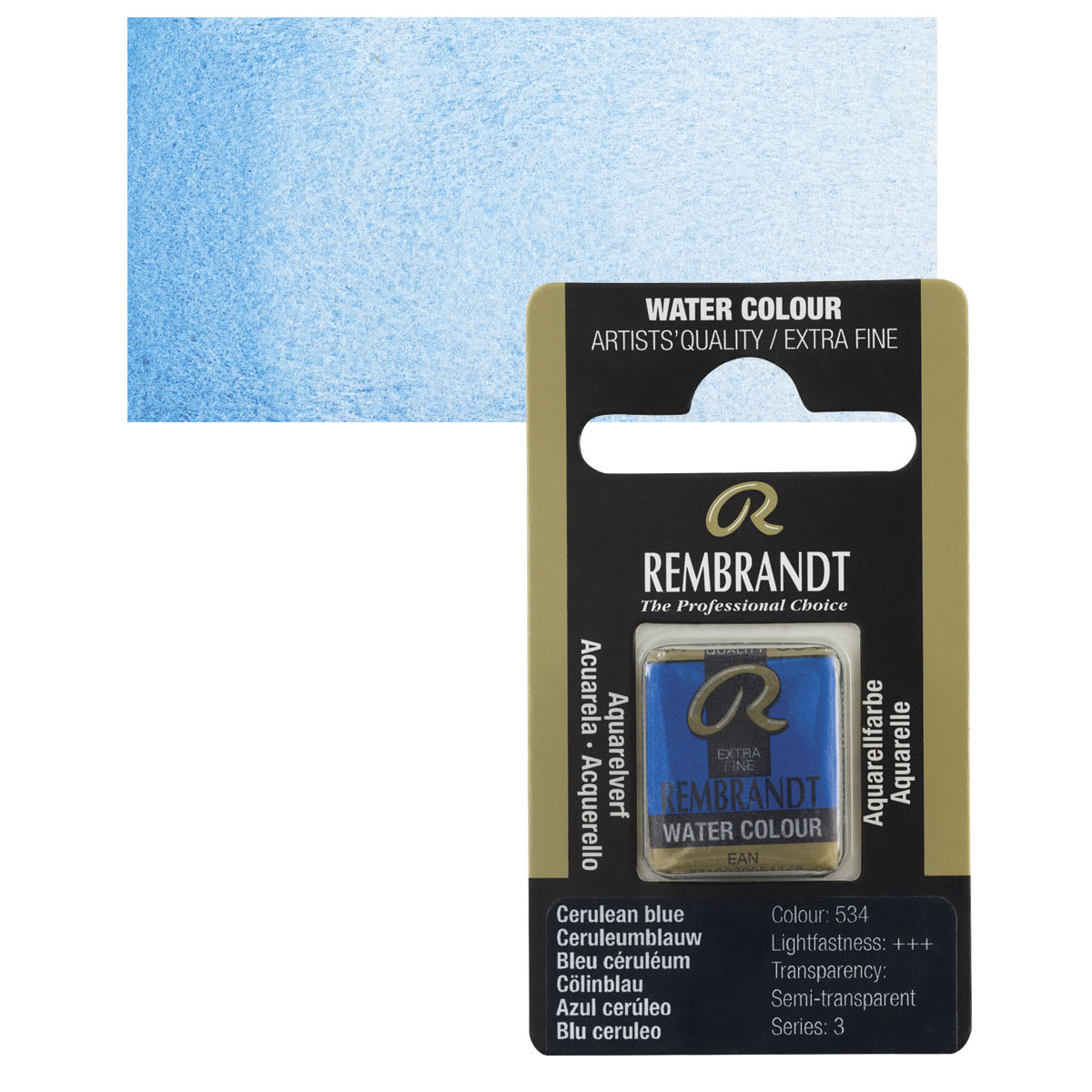 Rembrandt Watercolor Half Pan - Cerulean Blue pan and swatch