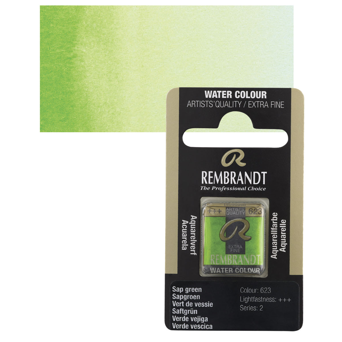 Rembrandt Watercolor Half Pan - Sap Green pan and swatch