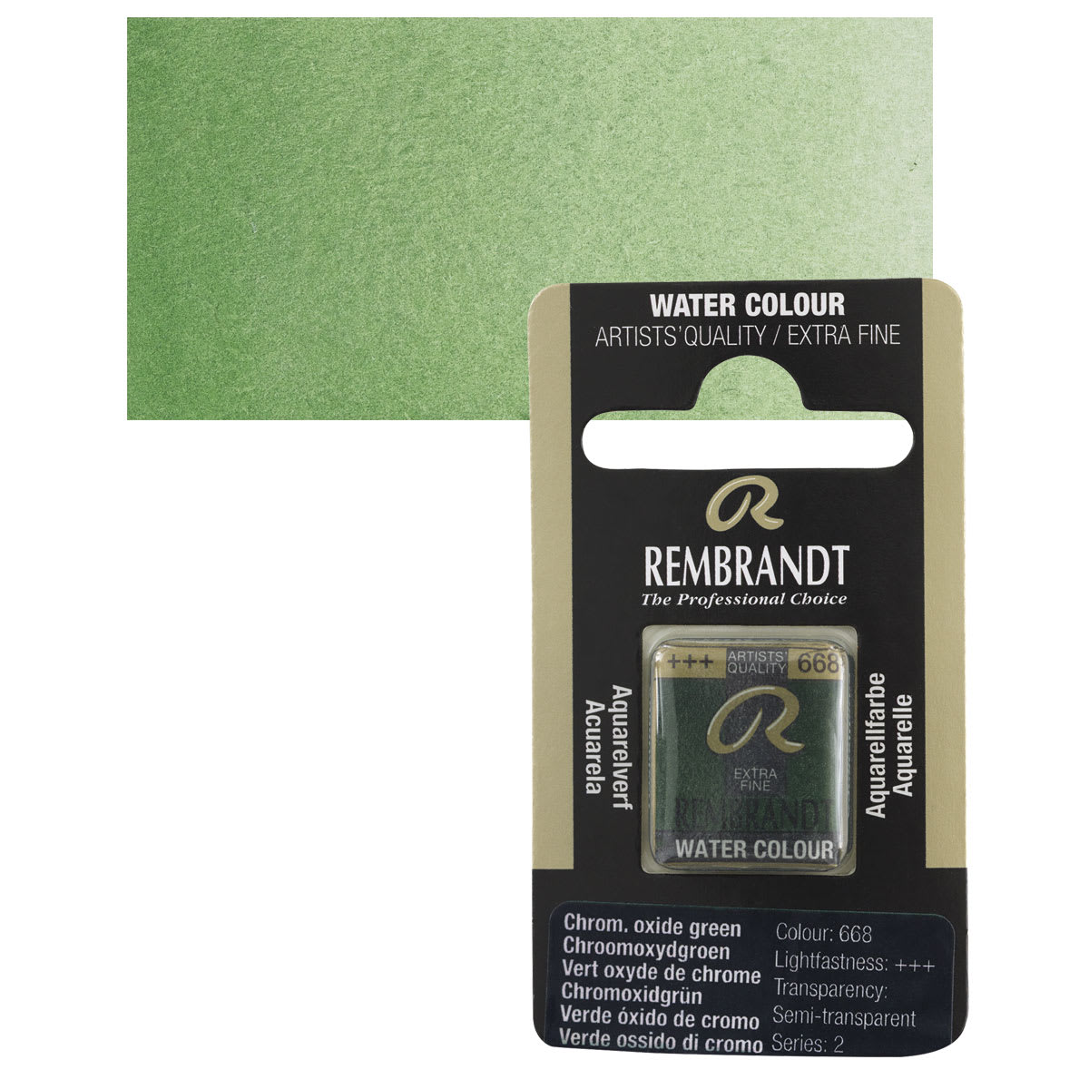 Rembrandt Watercolor Half Pan - Chromium Oxide Green pan and swatch
