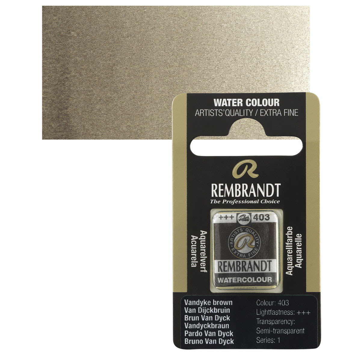 Rembrandt Watercolor Half Pan - Vandyke Brown pan and swatch