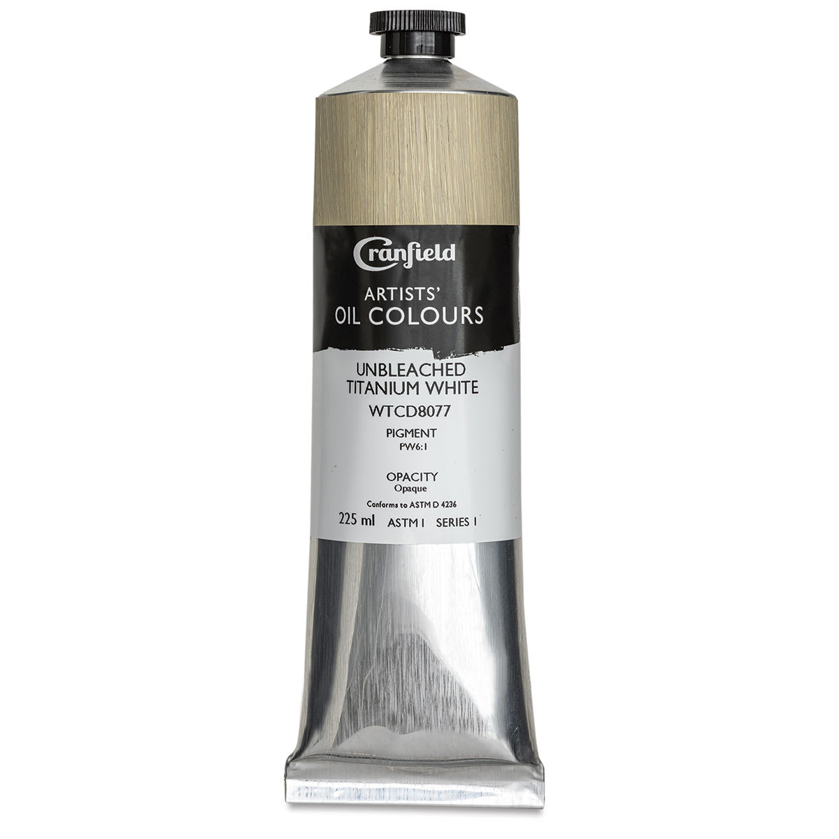 Cranfield Artists' Oils - front of 225 ml tube, Unbleached Titanium White