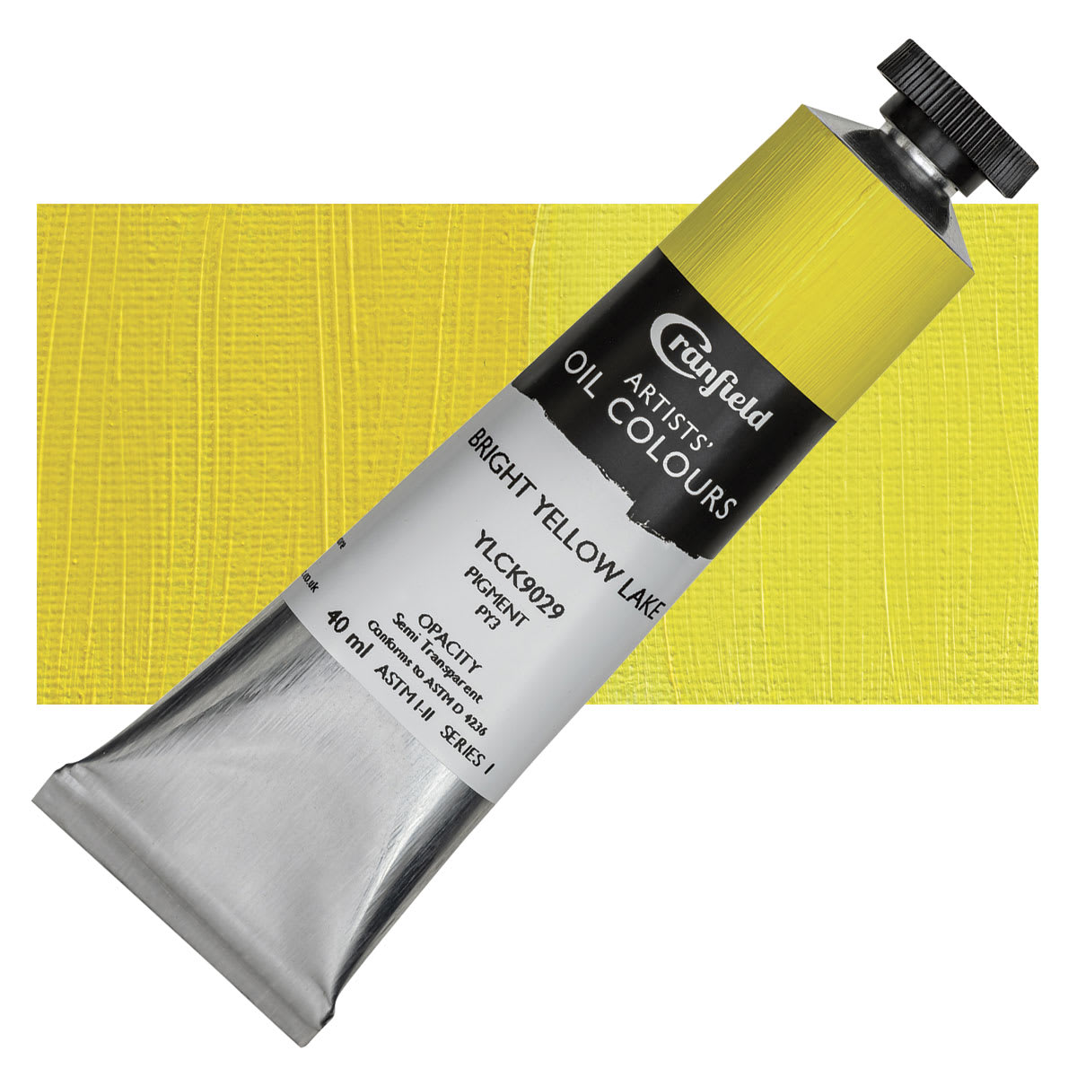 Cranfield Artists' Oil Paint - Bright Yellow Lake, 40 ml, Tube and swatch